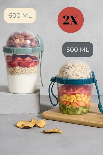 Sunplast 2'li Set Take N Go Kaşıklı Hazneli Meyveli Yoğurt Kabı Piknik İş Gra...