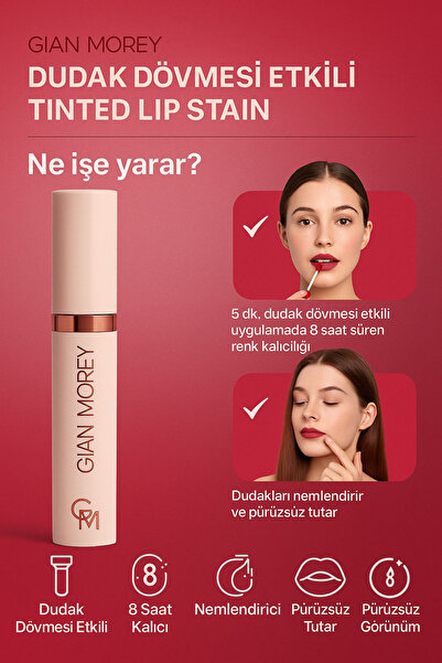 Gian Morey Dudak Dövmesi Hot Rose Soyulabilir Kalıcı Ruj