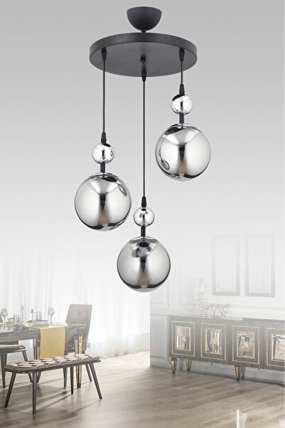 ESSLİGHT Nisan 3 Lü Sarkıt Avize Füme Glob Camlı Salon Mutfak Yatak Odası