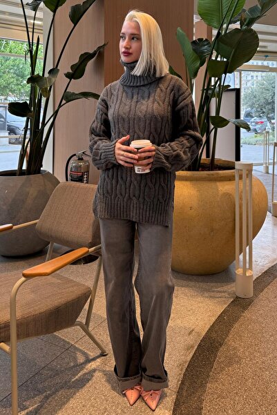 ELBA STİL Anthracite Turtleneck Knitwear Sweater