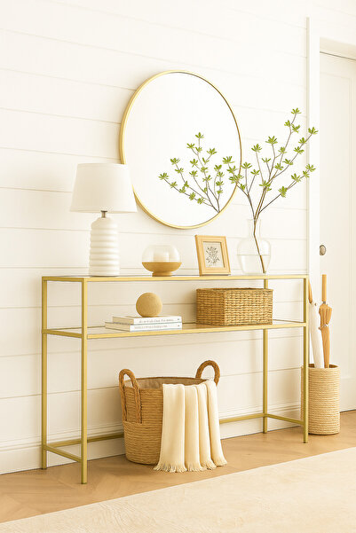 Home Lena Dresuar Kahve Köşesi Modern Konsol Gold 100 cm Şeffaf Cam