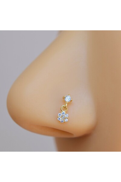 Heppii Gold Kaplama 925 Ayar Gümüş Çiçek Sallantılı Burun Hızma Piercing