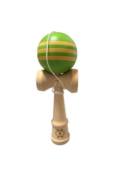 Kendama Ιαπωνικό ξύλινο επαγγελματικό παιχνίδι, πράσινες ρίγες, 20 cm