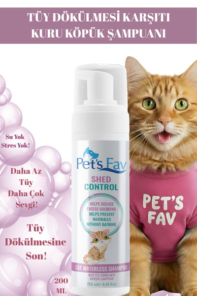 Pets Fav Kedi Tüy Dökülmesi Karşıtı Doğal ve Organik Kuru Köpük Şampuanı