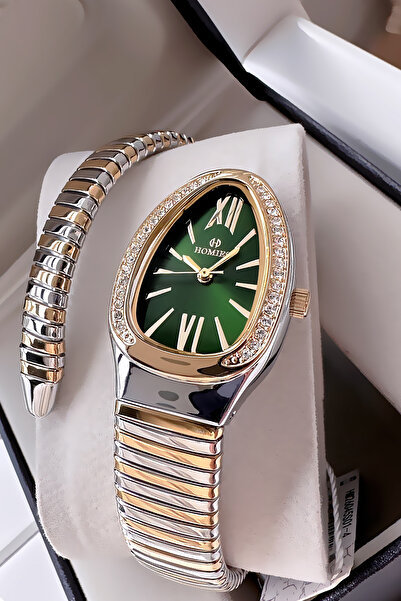 Homies Özel Kutulu Yılan Modeli Kadın Kol Saati Su Geçirmez Gold Renk Çelik K...