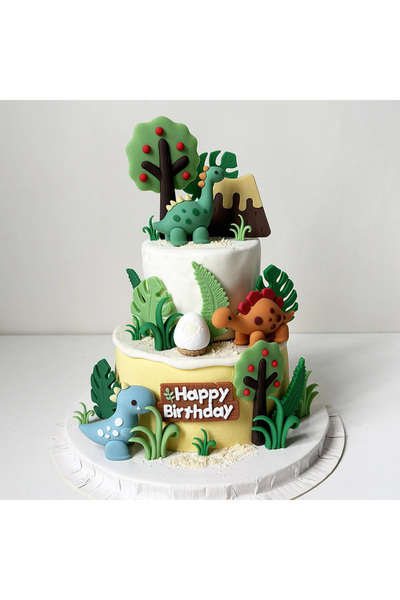 Choice 24 قطعة من زينة كعكة الديناصور لحفل استقبال مولود جديد على شكل ديناصور، غطاء كب كيك عيد ميلاد سعيد على شكل ديناصور