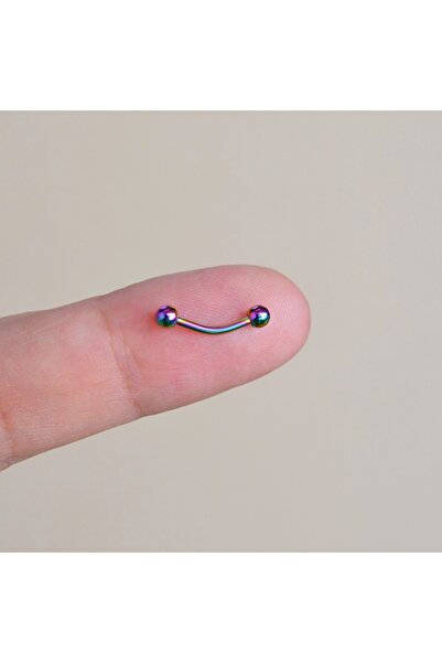 Heppii Cerrahi Çelik 8 mm İki Ucu Toplu Minimal Göbek Piercingi Hologram Renkli