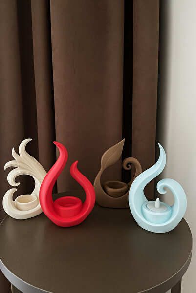 Vemia Dekor Dekoratif Şık 4 Element Led Mum Seti, Ateş, Su, Hava, Toprak, 15 cm