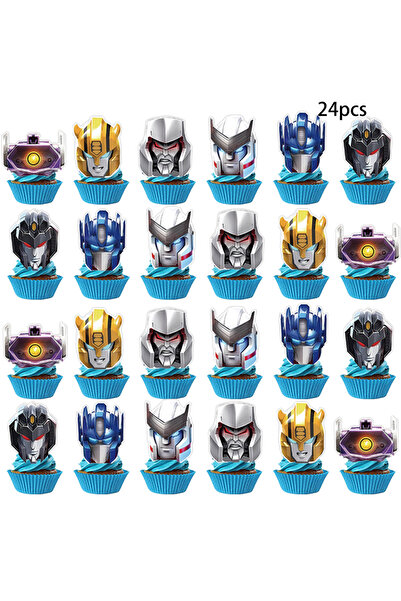 Miniso 24pcs 25pcs Transformers Cake Topper、Cupcake Toppers, Transformers Birthday Decorations，Transformers