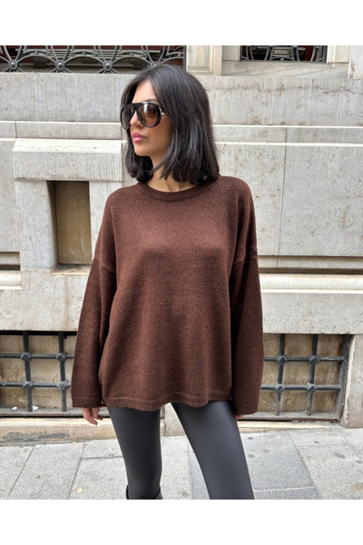 deqfashion سترة تريكو نسائية ذات رقبة دائرية من Acı Kahve قصة فضفاضة