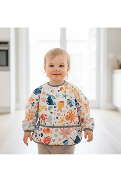 yorni Економічний набір 2-4 роки, модель «Зоопарк і море» Непромокальний, можна прати в пральній машині Фартух з довгими рукавами