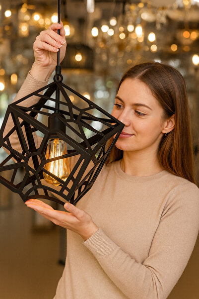 VENON Modern Alperim Tekli Kasa Siyah Sarkıt Tekli Avize Metal Avize Spor Avize geometrik