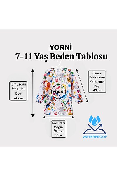 yorni 7-12yaş, %100 Sıvı Geçirmez, Makinede Yıkanabilir, Çocuk Aktivite, Etkinlik, Boyama, Faaliyet Önlük