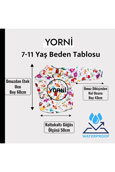 yorni 7-12 yaş, %100 Sıvı Geçirmez, Ekstra Büyük Kalıp, Uzun Kollu Çocuk Faaliyet Aktivite Boyama Önlüğü