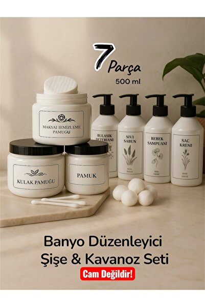 Dem Home Beyaz Banyo & Mutfak Şişe - Kavanoz Seti 500 ml - Plastik Şişe ve Ka...