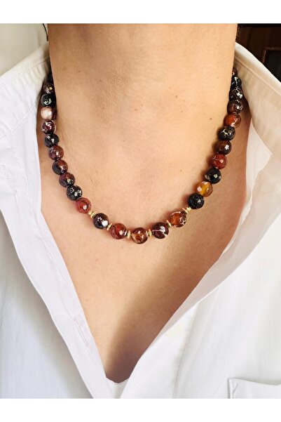 DEVİ fashion Agate Natural Stone Necklace 46 cm