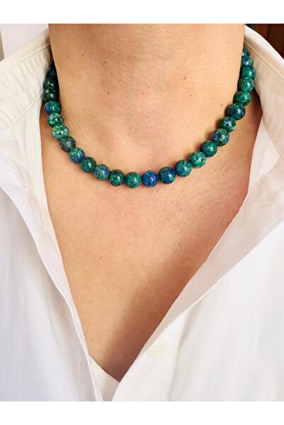 DEVİ fashion Navy Blue Mix 10 mm Natural Stone Necklace 42 cm