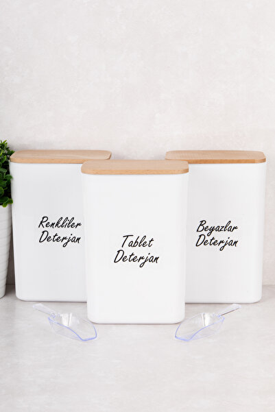 DNS HOME 3 Piece Detergent Dispenser Set Colored and White Tablet Detergent Storage Container with Scale and Labels 3 Lt