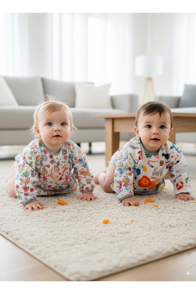 yorni 2'li Ekonomik Set, Jungle ve Family 6-24ay Uzun Kollu, Sıvı Geçirmeyen ...