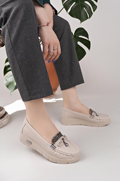 Nesil Shoes Nstar 400 Бежева шкіра анатомічні повсякденні жіночі туфлі з натуральної шкіри