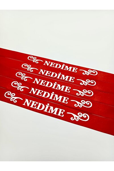 EvremStore Kırmızı Üzeri Gümüş Baskılı Nedime Kurdelesi 5 Adet
