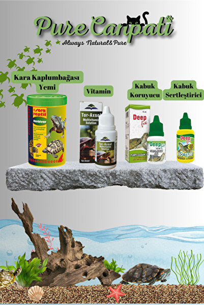 PureCanpati Kara Kaplumbağa Herbivor Yem + TurAxol Vit. + Turti Clean Jel + B...