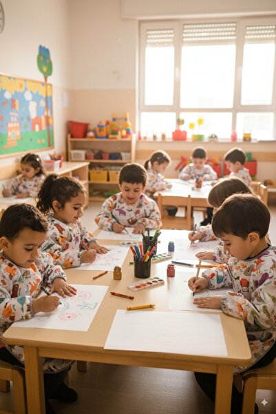 yorni 3-6 Yaş, %100 Sıvı Geçirmez, Makinede Yıkanabilir, Uzun Kollu Çocuk Faaliyet Aktivite Boyama Önlüğü