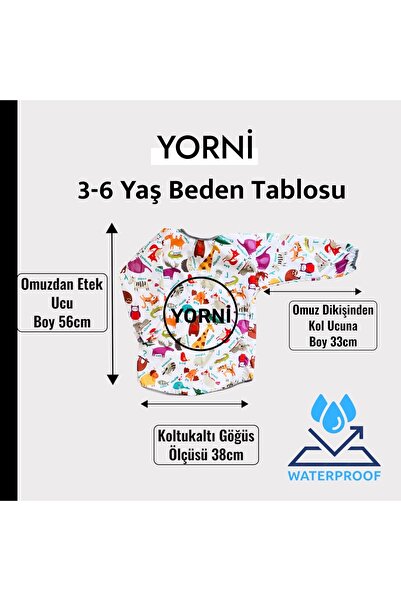 yorni 3-6 Yaş, %100 Sıvı Geçirmez, Makinede Yıkanabilir, Uzun Kollu Çocuk Faaliyet Aktivite Boyama Önlüğü
