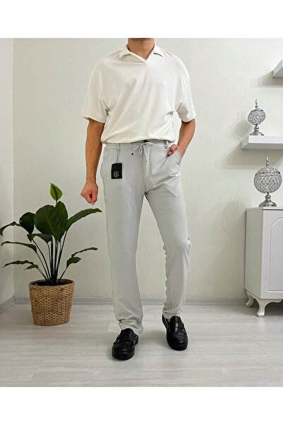 Deex Factors URONİX Erkek Açık Gri Beli Bağlamalı İnce Jogger Pantolon