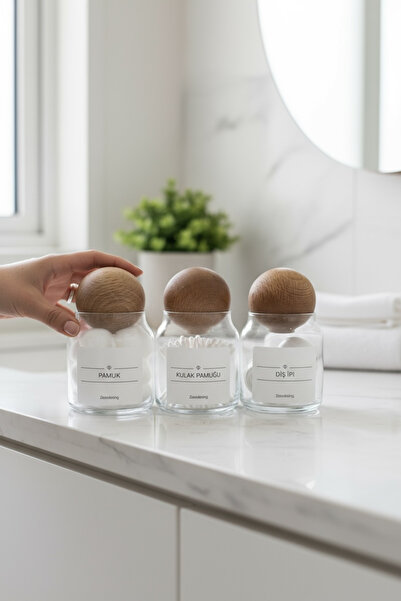 zezedesing غطاء كرة خشبي زخرفي من القطن، قطن الأذن وصندوق جرة خيط الأسنان 300 مل