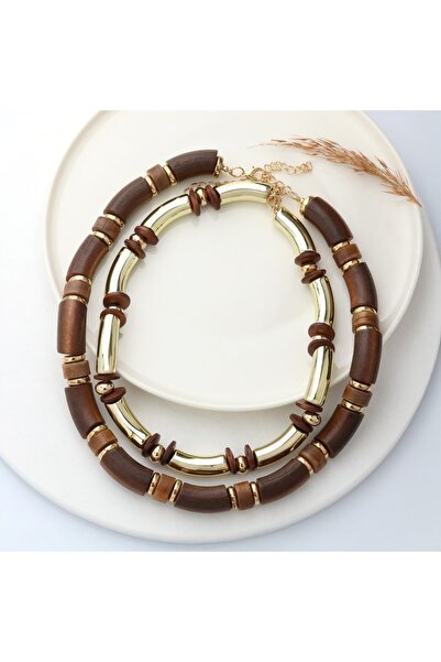 GÜNEBAKAN AKSESUAR 2'li Ahşap Boncuklu Kolye