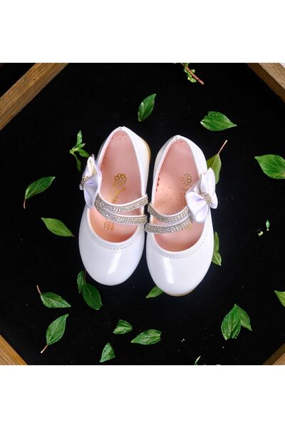 Pabrik Balerini cu fundă cu cârlig și buclă de piatră albă pentru fete