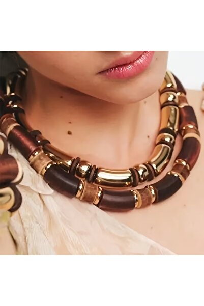 GÜNEBAKAN AKSESUAR 2'li Ahşap Boncuklu Kolye