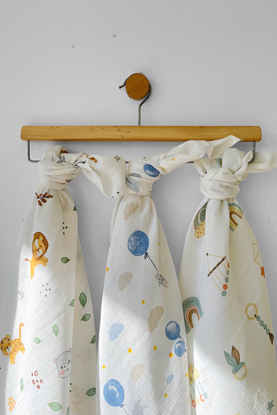 COOLMINIES طقم بطانية موسلين 3 قطع - بطانية أطفال حديثي الولادة، قماش قطن 100%، 80*90 سم