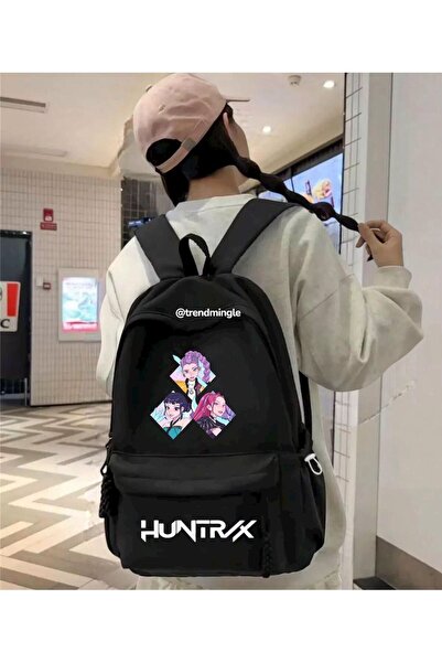 DEEFWEAR Black Kpop Huntrix Girls Double Printed School, Tutoring, Course Backpack with Front Pocket