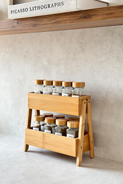 Dekorzdükkan مجموعة من 12 برطمانات مربعة بغطاء من الخيزران وحامل من الخيزران ...