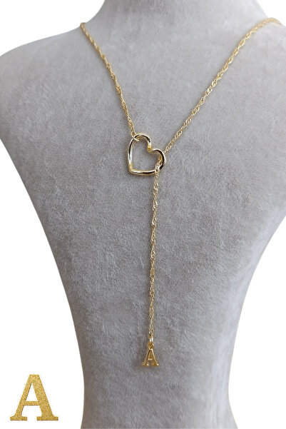 Birmem Kadın Altın Rengi Kişiye Özel 'H' Harfi Kalpli Y Model Yeni Sezon Sarmal Zincir Kolye