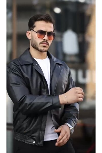 PRİFALDİ Men's Black Oversize Vintage Leather Jacket