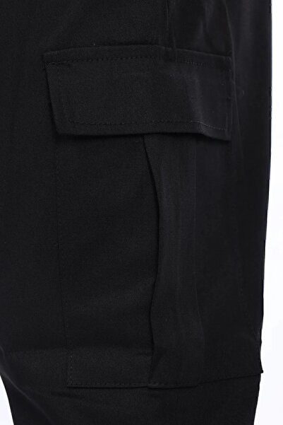 SERAZAT Men's Jogger Pants Black Elastic Leg Lycra Cargo Pocket Trousers