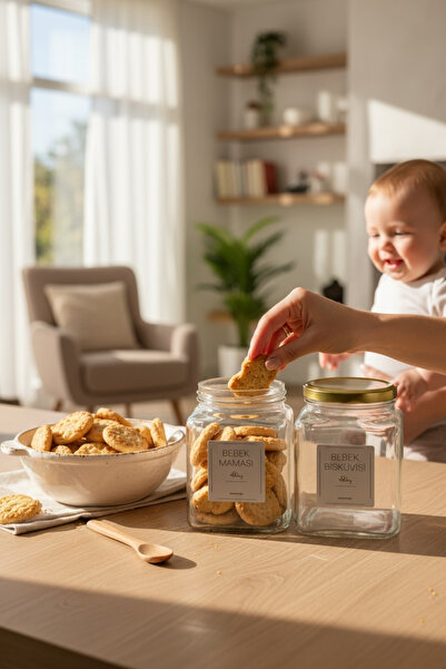 zezedesing Decorative Glass Jar 1.6lt Gold Lid (Baby Food-Baby Biscuit)