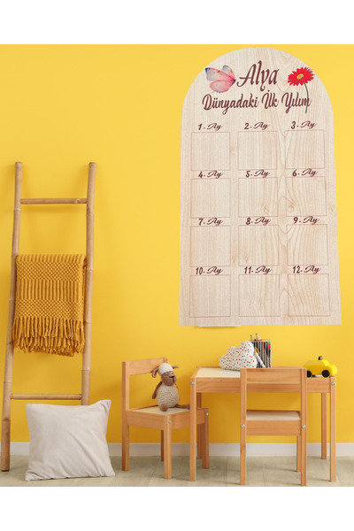 EXİN Kişiye Özel 1 Yaş 12 Ay İlk Yılım Ahşap Fotoğraf Panosu | Bebek Odası UV Baskı Hatıra Tablosu