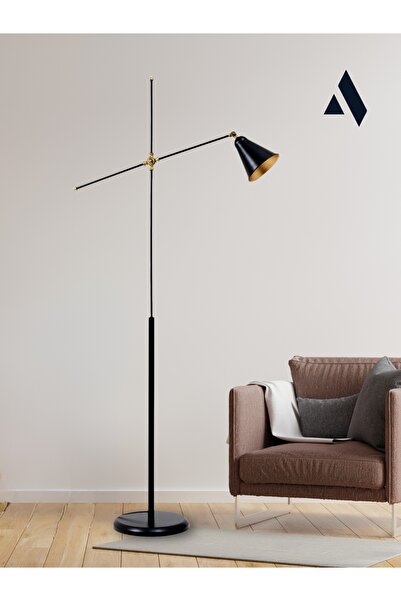 Alldesco Axis Siyah Metal Lambader – Minimalist ve Dekoratif Tasarım, Ayarlanabilir Başlık, Gold Detaylı
