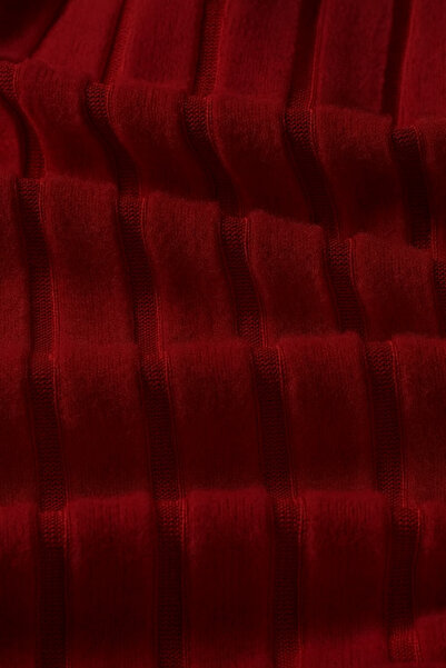 ARK MAĞAZALARI Women's Burgundy Asymmetrical One-Shoulder Knitwear Blouse – Spanish Sleeve, Drawstring Detail