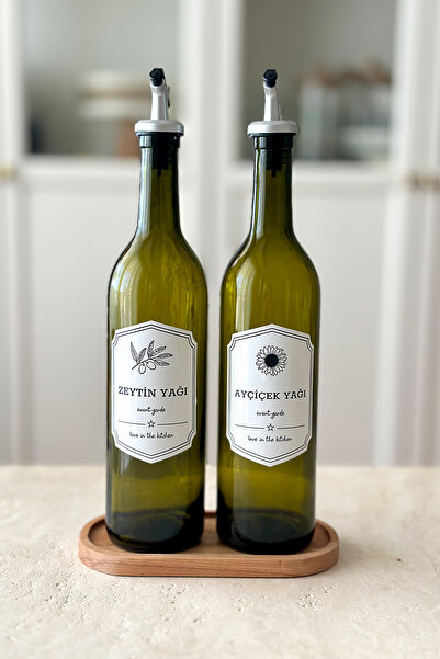 Dekorzdükkan طقم وعاء زيت زجاجي مكون من قطعتين مع حامل خشبي