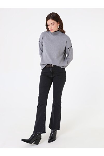 Refka İspanyol Paça Denim Pantolon - Koyu Gri -
