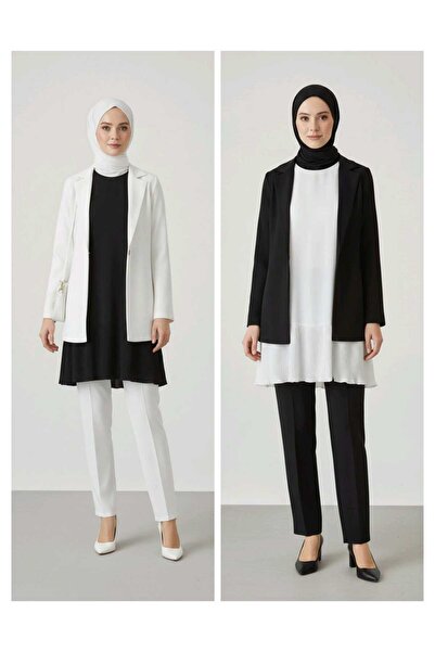 moda benna Women's Pleated Undergarment Black-Ecru 2-Piece Set Hijab Shirt Pleated Tunic Blouse T-Shirt