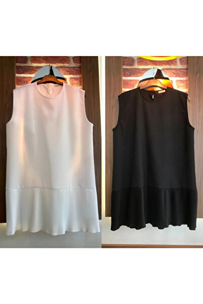 moda benna Women's Pleated Undergarment Black-Ecru 2-Piece Set Hijab Shirt Pleated Tunic Blouse T-Shirt