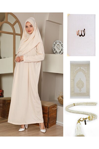 medipek Namaz Seti Namaz Elbisesi Seccade Inci Tesbih Yasin Krem