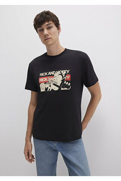Mavi Rick And Morty Baskılı Siyah Tişört Loose Fit / Bol Rahat Kesim 0612922-900