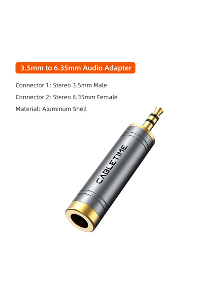 Choice 3.5mm to 6.35mm CABLETIME Audio Converter 3.5mm Male To 6.35mm Female Connectors for Amplifier Speak